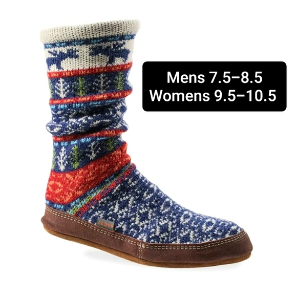 Acorn Unisex Knit Leather Slipper Sock Moose Lodge Nordic Mens 7.5-8.5 Women 9.5 - Picture 1 of 12
